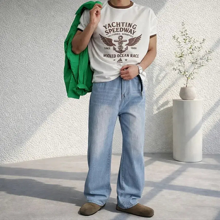[BUNJANG] Reagan Yacht Muscle Fit Ringer T-Shirt / 남자 링거 배색 머슬 반팔 티셔츠 3컬러