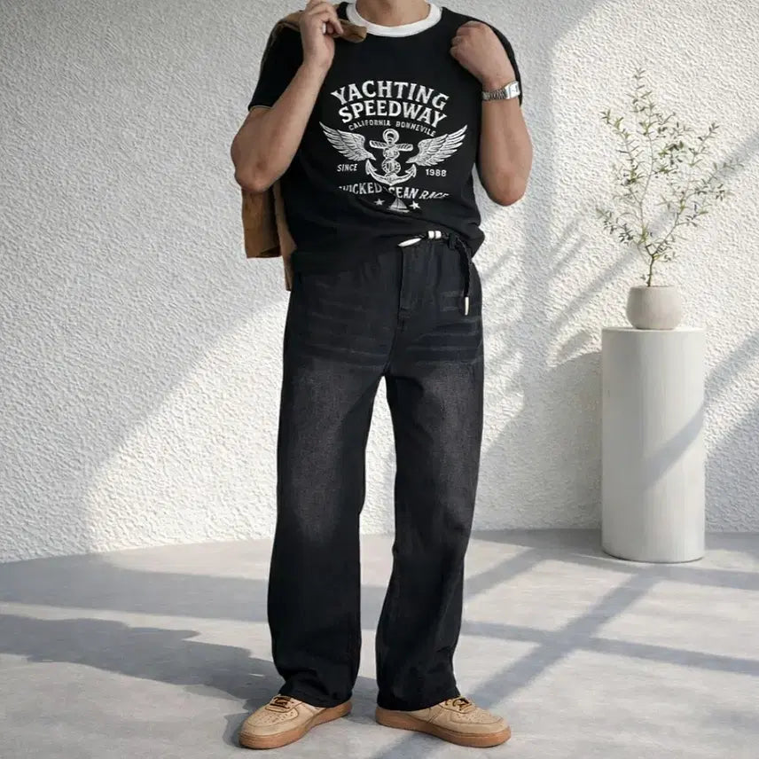 [BUNJANG] Reagan Yacht Muscle Fit Ringer T-Shirt / 남자 링거 배색 머슬 반팔 티셔츠 3컬러