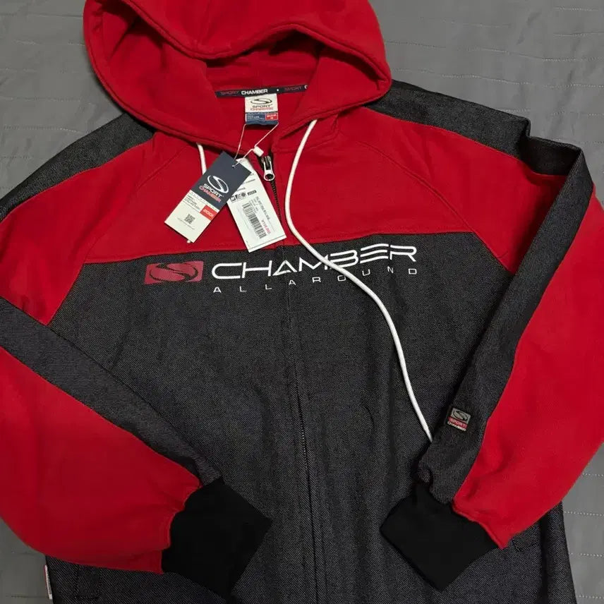 [BUNJANG] SC Core Denim Hooded Zip-up (Red) / 스포츠챔버 SC 코어 데님 후드 집업(레드)