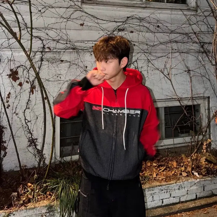 [BUNJANG] SC Core Denim Hooded Zip-up (Red) / 스포츠챔버 SC 코어 데님 후드 집업(레드)