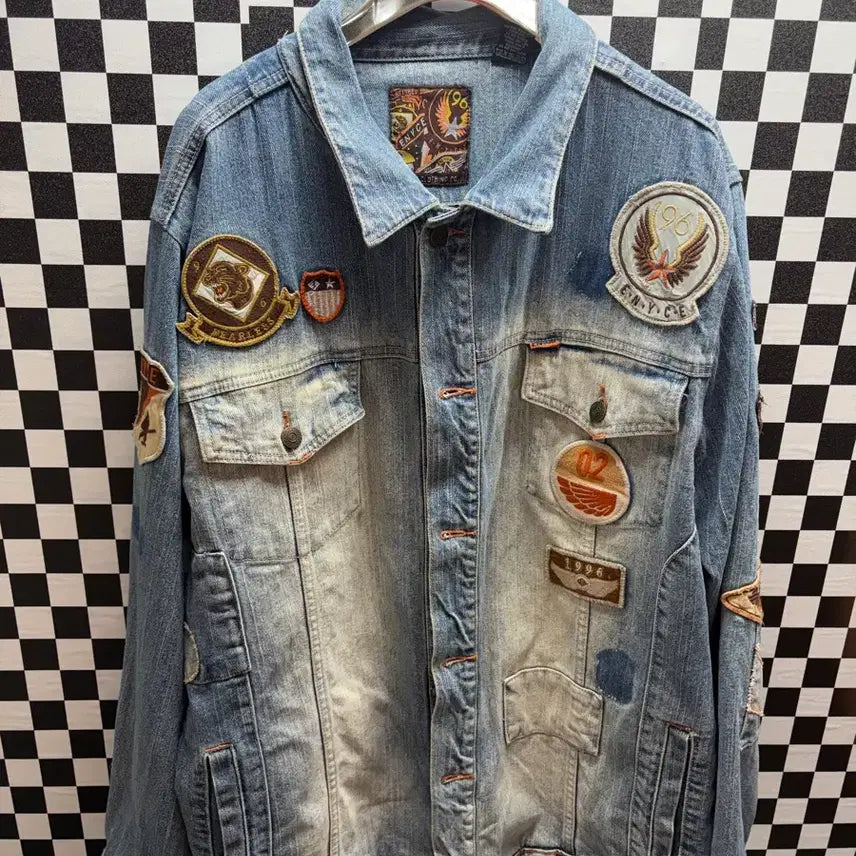 [BUNJANG] ENVYCE Old School Denim Patch Washing Jacket / ENVYCE 올드스쿨 데님 패치 워싱 자켓