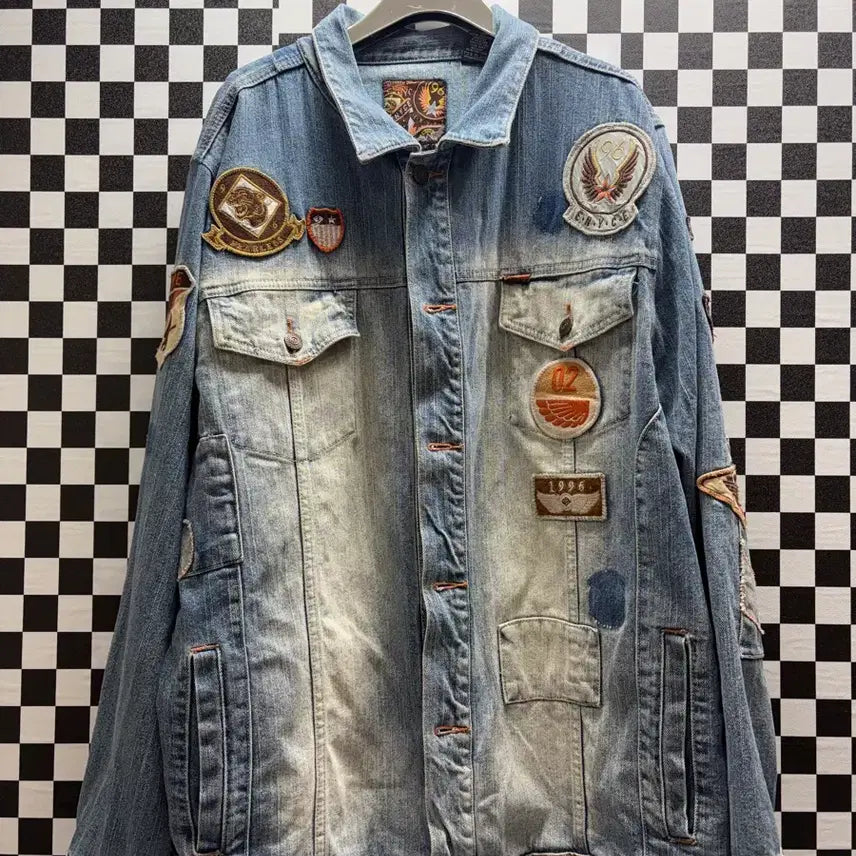 [BUNJANG] ENVYCE Old School Denim Patch Washing Jacket / ENVYCE 올드스쿨 데님 패치 워싱 자켓