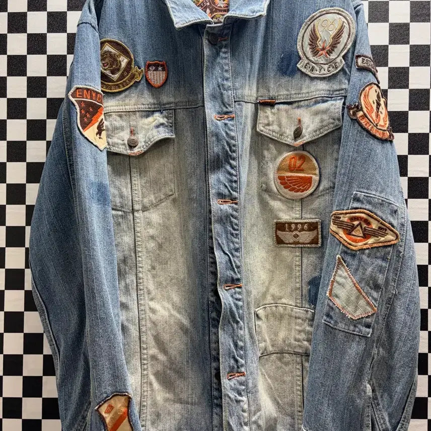 [BUNJANG] ENVYCE Old School Denim Patch Washing Jacket / ENVYCE 올드스쿨 데님 패치 워싱 자켓
