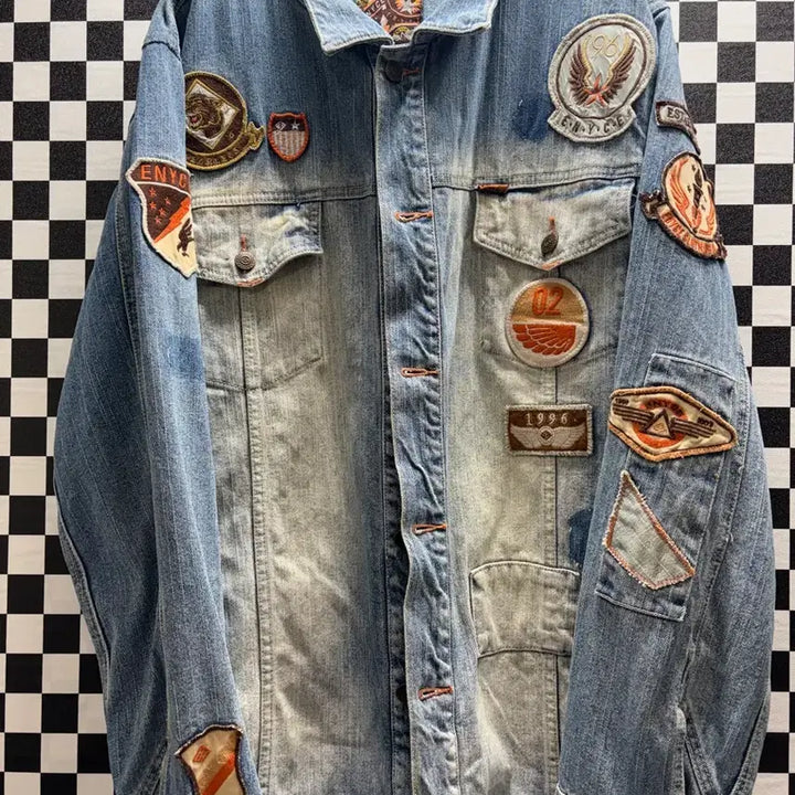 [BUNJANG] ENVYCE Old School Denim Patch Washing Jacket / ENVYCE 올드스쿨 데님 패치 워싱 자켓