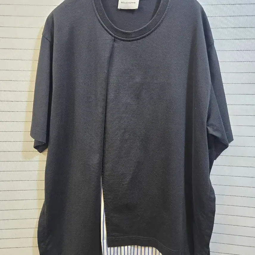 [BUNJANG] Solid Homme Layered Stripe T-shirt Black / 솔리드옴므 레이어드 반팔 티셔츠 블랙