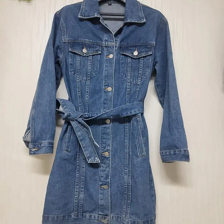 [BUNJANG] Belted Denim Trench Dress / 벨티드 데님 트렌치코트 겸 청 원피스 여자 90 55