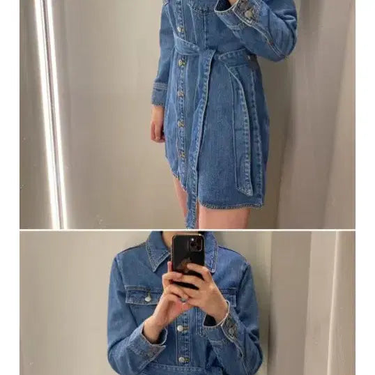 [BUNJANG] Belted Denim Trench Dress / 벨티드 데님 트렌치코트 겸 청 원피스 여자 90 55