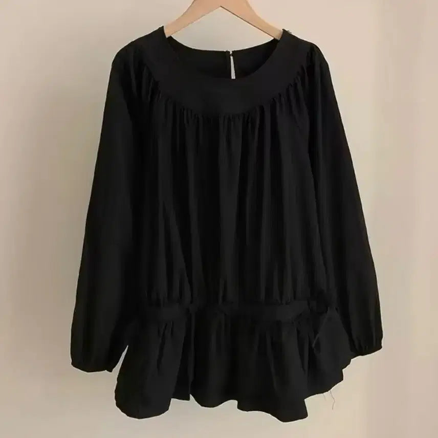 [BUNJANG] Black Shirred Blouse Long Sleeve / 블라우스 셔링 블랙 긴팔 / 데일리 러블리 데이트룩 빈티지 유니크 y2k