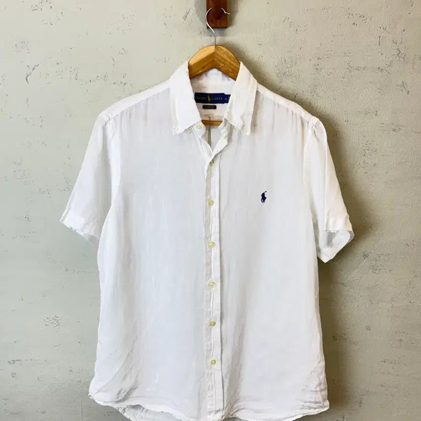 [BUNJANG] Polo Ralph Lauren Linen Short Sleeve Shirt / [M] 폴로랄프로렌 큐알 인증 화이트 린넨 반팔 셔츠