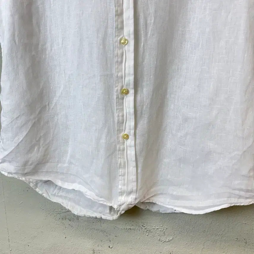 [BUNJANG] Polo Ralph Lauren Linen Short Sleeve Shirt / [M] 폴로랄프로렌 큐알 인증 화이트 린넨 반팔 셔츠
