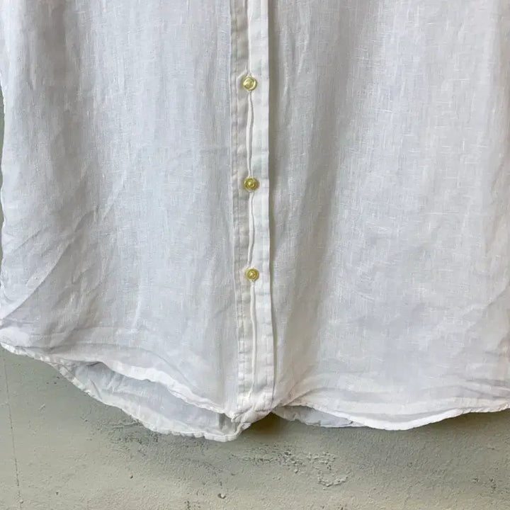 [BUNJANG] Polo Ralph Lauren Linen Short Sleeve Shirt / [M] 폴로랄프로렌 큐알 인증 화이트 린넨 반팔 셔츠