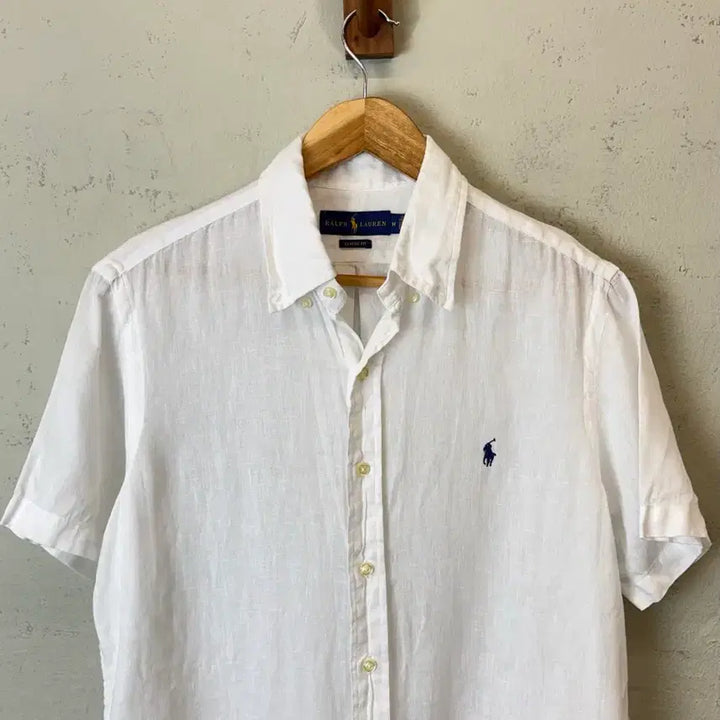 [BUNJANG] Polo Ralph Lauren Linen Short Sleeve Shirt / [M] 폴로랄프로렌 큐알 인증 화이트 린넨 반팔 셔츠