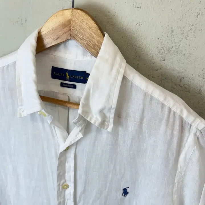 [BUNJANG] Polo Ralph Lauren Linen Short Sleeve Shirt / [M] 폴로랄프로렌 큐알 인증 화이트 린넨 반팔 셔츠