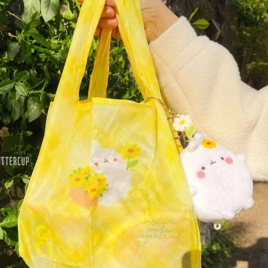 [BUNJANG] Molang Checkered Shopping Cart Keyring / 몰랑이 장바구니 키링