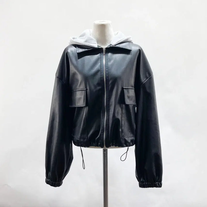 [SOLD OUT] 여성캐주얼 레더자켓 후드탈착가능 S-M 진스센스