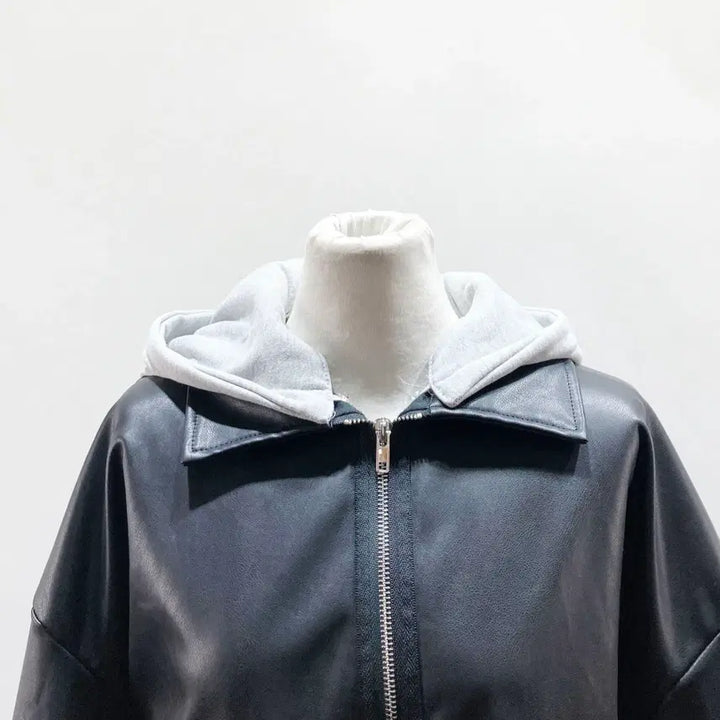 [SOLD OUT] 여성캐주얼 레더자켓 후드탈착가능 S-M 진스센스