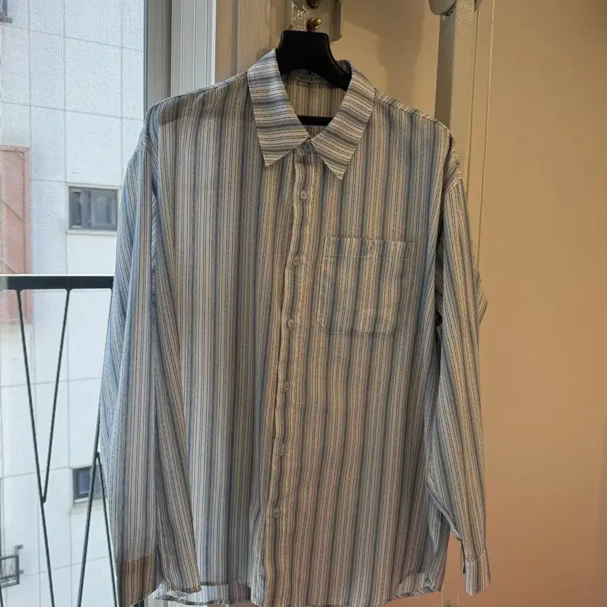 [BUNJANG] Drawfit Heizy Pencil Stripe Shirt (Sky Blue) M / 드로우핏 헤이지 팬슬 스트라이프 셔츠 (SKY BLUE) M사이즈