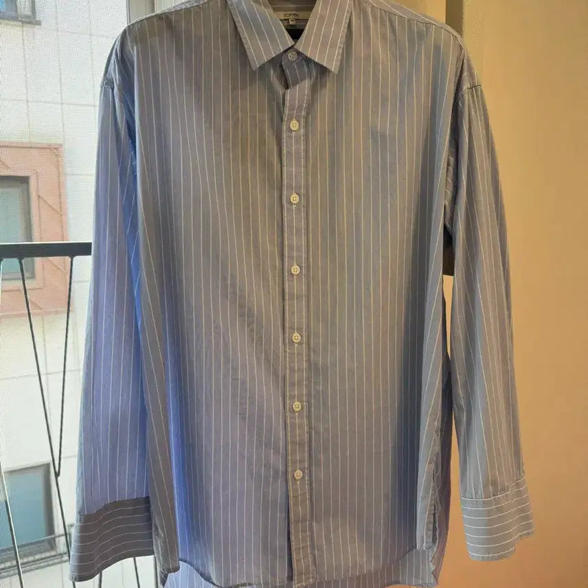 [BUNJANG] Drawfit Heizy Pencil Stripe Shirt (Sky Blue) M / 드로우핏 헤이지 팬슬 스트라이프 셔츠 (SKY BLUE) M사이즈