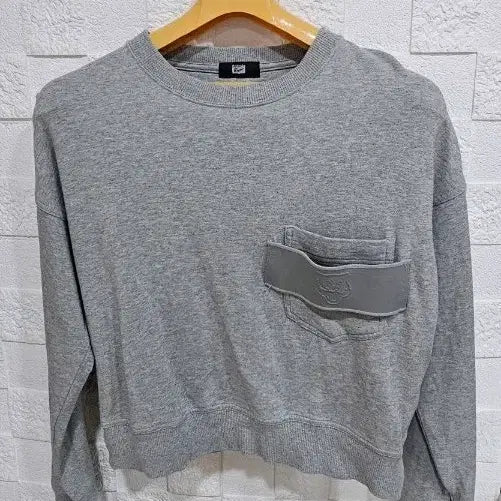 [BUNJANG] Onitsuka Tiger Gray Pocket Crop Sweatshirt / 무배)오니츠카타이거 회색 포켓 맨투맨 크롭 티셔츠
