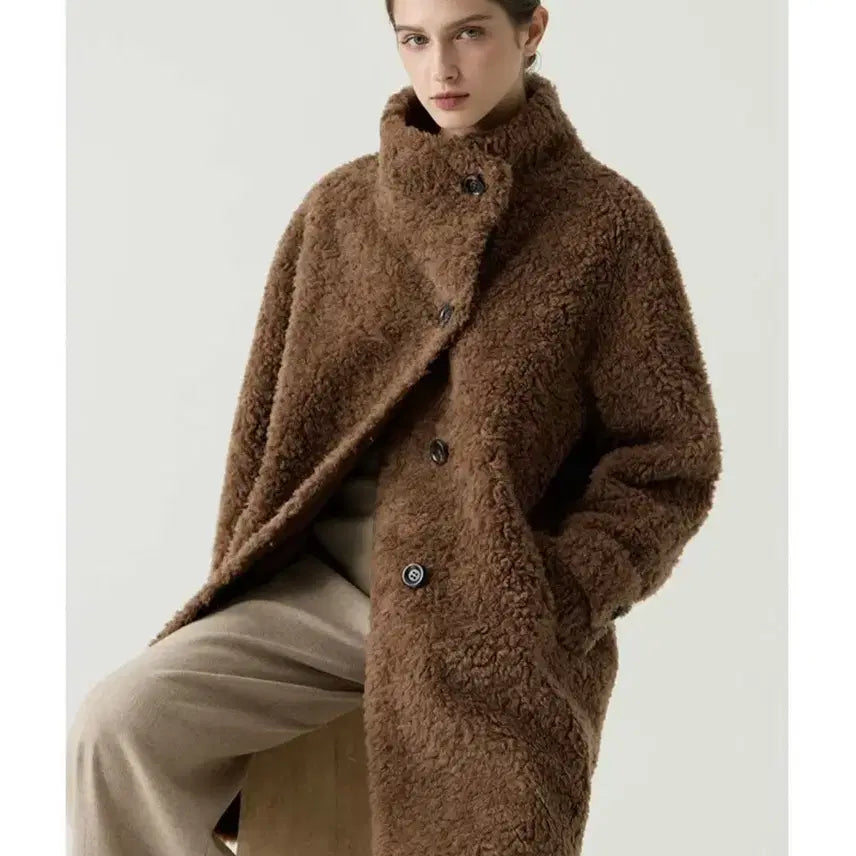 [BUNJANG] Dia Luce Australian Wool Coat - Brown / 디아루체 25년 호주산 리얼 양모100% 코트 뽀글 양털 브라운 66