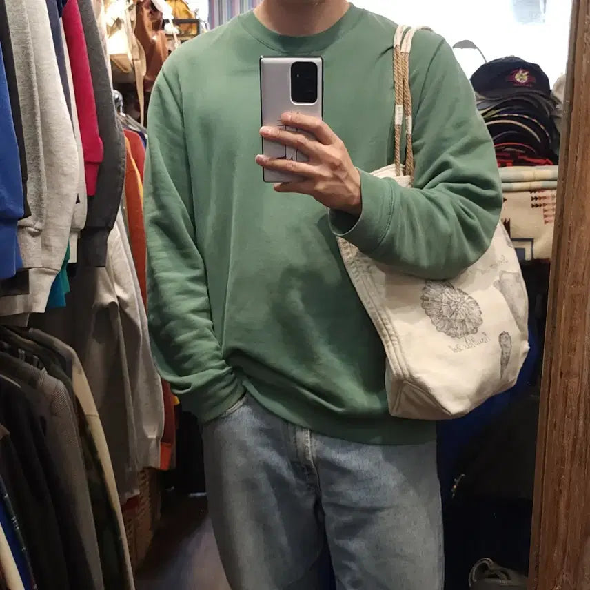 [BUNJANG] Hand-Drawn Shell Tote Bag / 핸드 드로잉 캔버스 토트백 빈티지 더플백 리메이크 화이트 쉘