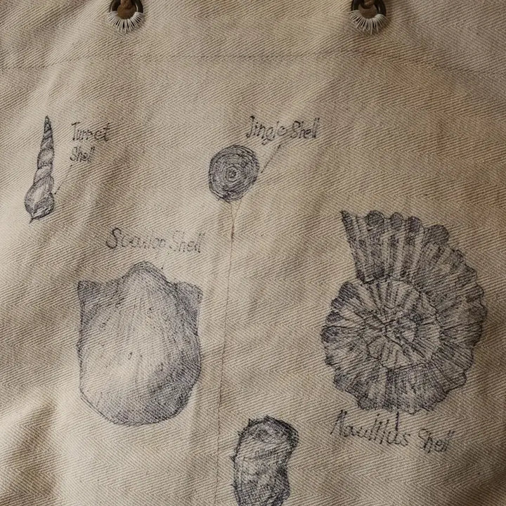 [BUNJANG] Hand-Drawn Shell Tote Bag / 핸드 드로잉 캔버스 토트백 빈티지 더플백 리메이크 화이트 쉘
