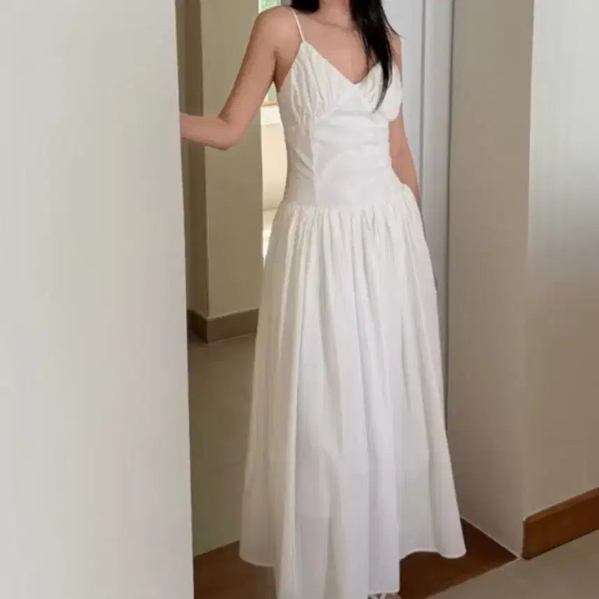 [BUNJANG] White Shirred Long Dress / 캐쥬얼 웨딩 스냅 화이트 셔링 롱 드레스