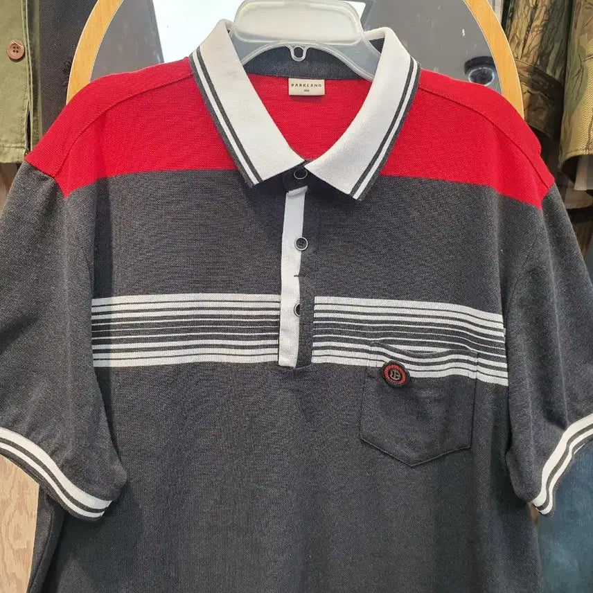[SOLD OUT] [105] 파크랜드 정품 남성 배색 스트라이프 카라티 (상태 양호)