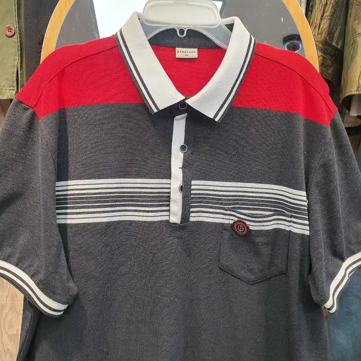 [SOLD OUT] [105] 파크랜드 정품 남성 배색 스트라이프 카라티 (상태 양호)