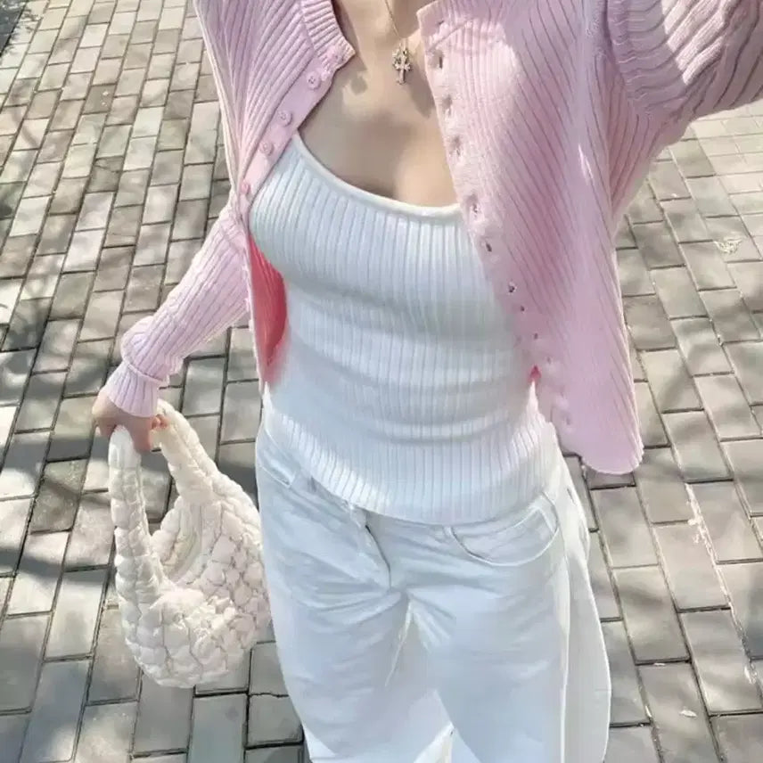 [BUNJANG] Casual Y2K Tank Top and Cardigan Set / 나시 가디건 세트 / 데일리 캐주얼 데이트룩 러블리 빈티지 y2k