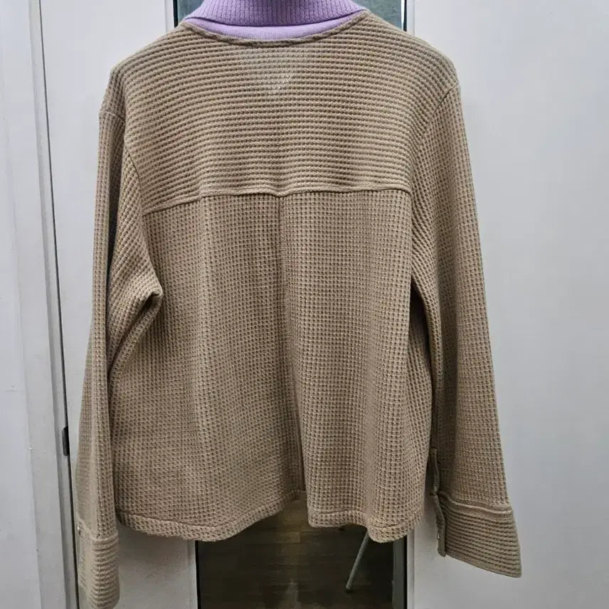 [BUNJANG] SJ Waffle Knit Shirt with Purple Point / 에스제이 니트 브라운 와플 셔츠 퍼플 포인트
