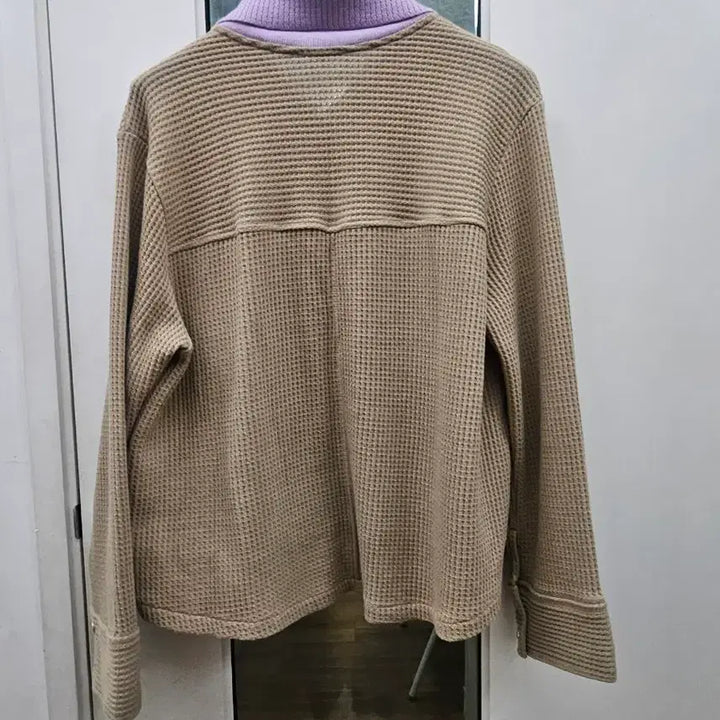 [BUNJANG] SJ Waffle Knit Shirt with Purple Point / 에스제이 니트 브라운 와플 셔츠 퍼플 포인트