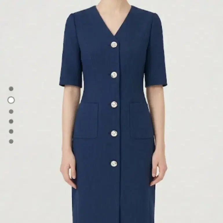 [BUNJANG] Unbranded V-neck Point Button Dress (Navy) / 린 브이넥 포인트버튼 원피스 77사이즈