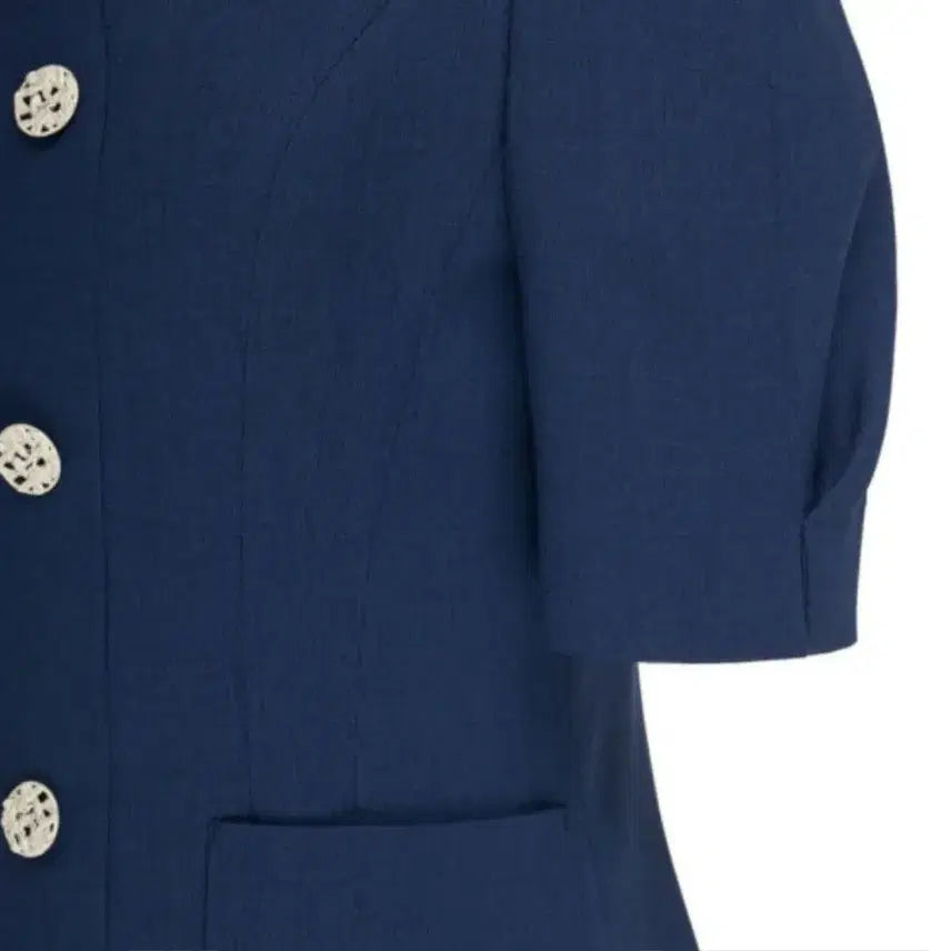 [BUNJANG] Unbranded V-neck Point Button Dress (Navy) / 린 브이넥 포인트버튼 원피스 77사이즈