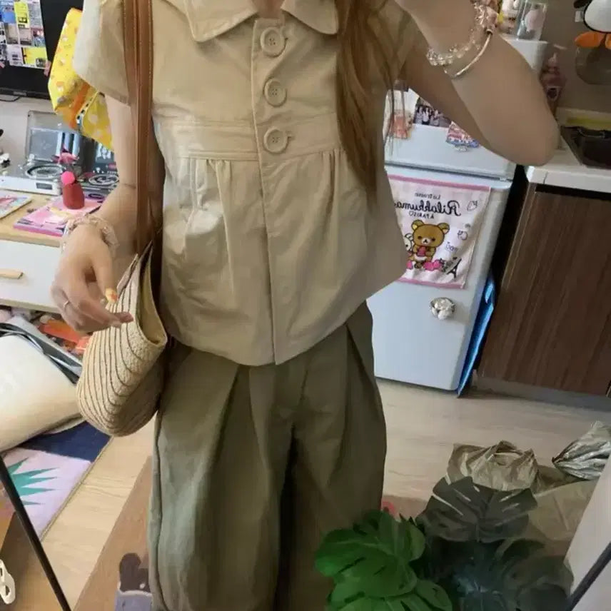 [BUNJANG] Beige Short-Sleeve Jacket / 베이지 반팔 자켓 / 데일리 캐주얼 데이트룩 러블리 빈티지 y2k