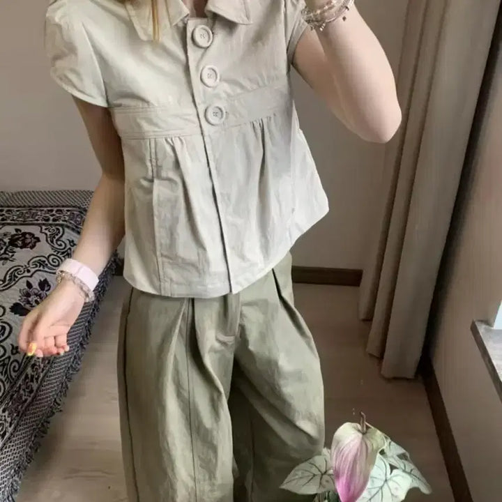 [BUNJANG] Beige Short-Sleeve Jacket / 베이지 반팔 자켓 / 데일리 캐주얼 데이트룩 러블리 빈티지 y2k