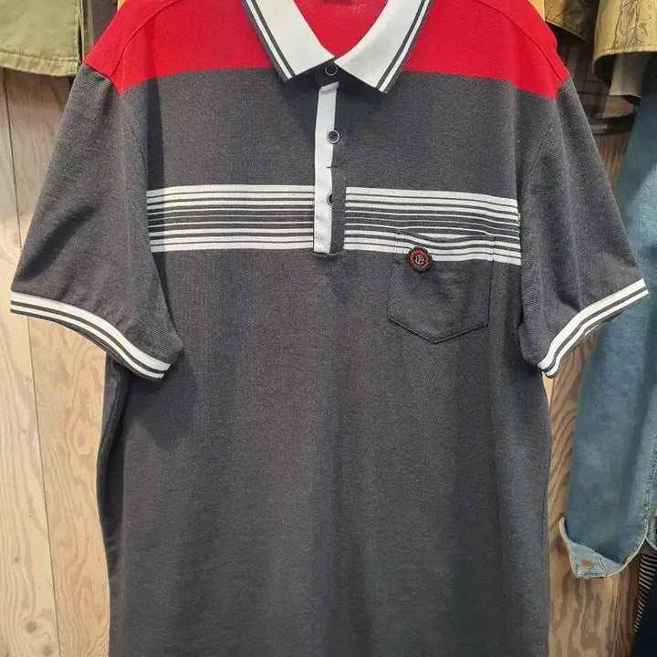 [SOLD OUT] [105] 파크랜드 정품 남성 배색 스트라이프 카라티 (상태 양호)