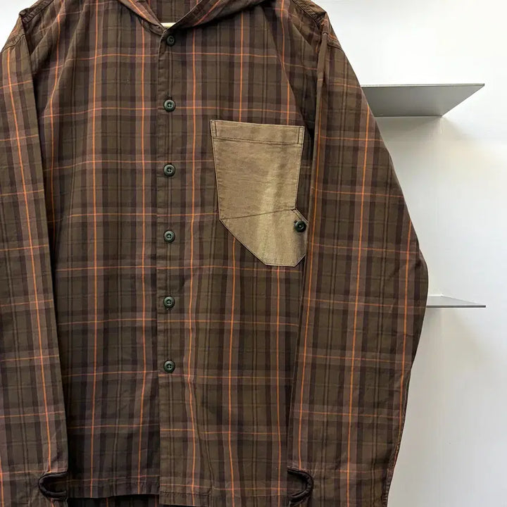 [BUNJANG] PPFM Checkered Hoodie Shirt / PPFM 이너 커프스 후드 체크 셔츠