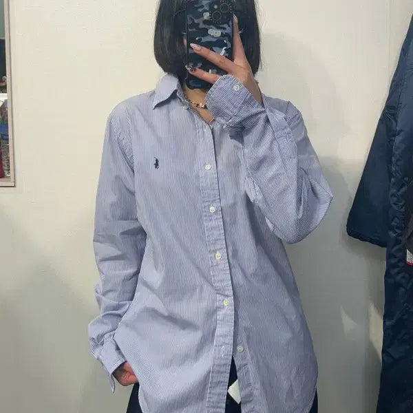[SOLD OUT] 미디움 폴로 랄프 로렌 슬림핏 스트라이프 봄 셔츠 블루