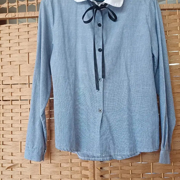 [SOLD OUT] 카라 리본 블라우스 하늘색 긴팔