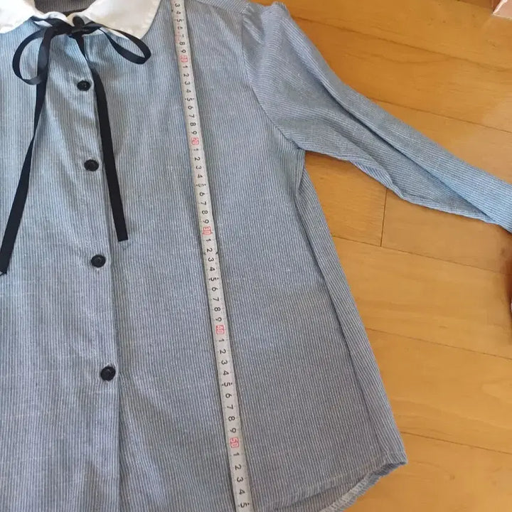 [SOLD OUT] 카라 리본 블라우스 하늘색 긴팔