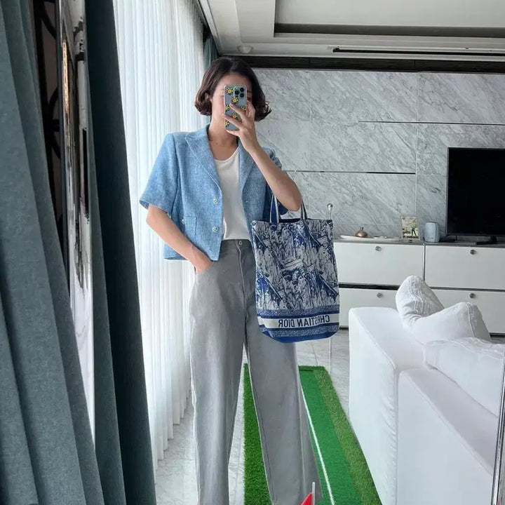 [BUNJANG] Heon She Tweed Short-Sleeve Jacket / 허앤쉬 반팔 트위드자켓