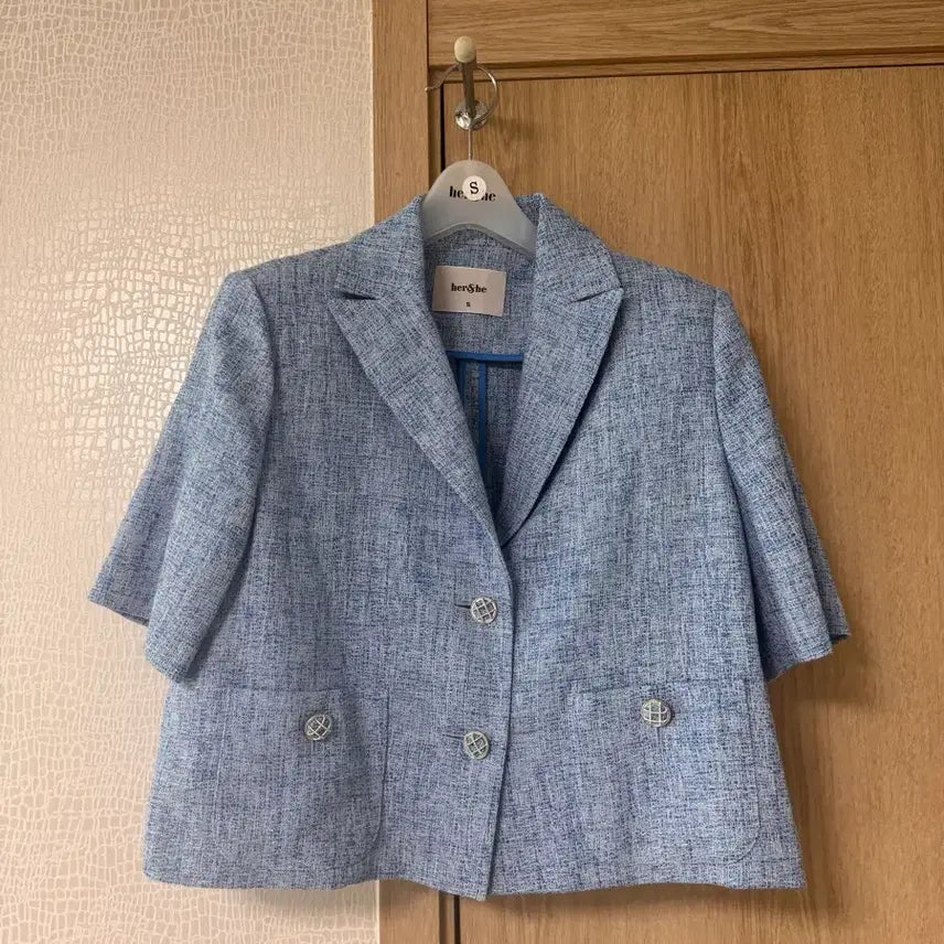 [BUNJANG] Heon She Tweed Short-Sleeve Jacket / 허앤쉬 반팔 트위드자켓