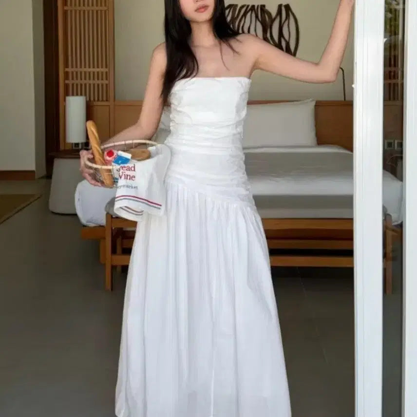 [BUNJANG] White Tube Top Long Dress / 캐주얼 웨딩 스냅 화이트 드레스