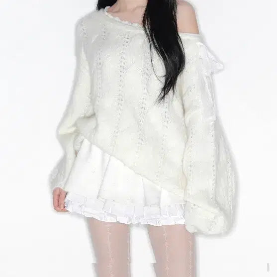 [BUNJANG] Thetis Soft Veil Off-shoulder Knit Ivory / 더티스 소프트 베일 오프숄더 니트 아이보리 SOFT VEIL