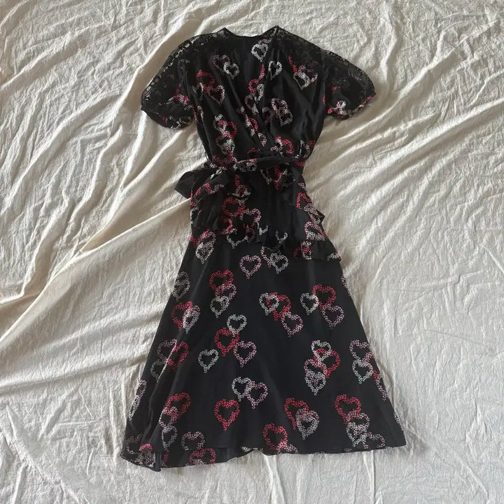 [BUNJANG] Sandro Heart Pattern Wrap Dress / 산드로 하트 패턴 랩원피스