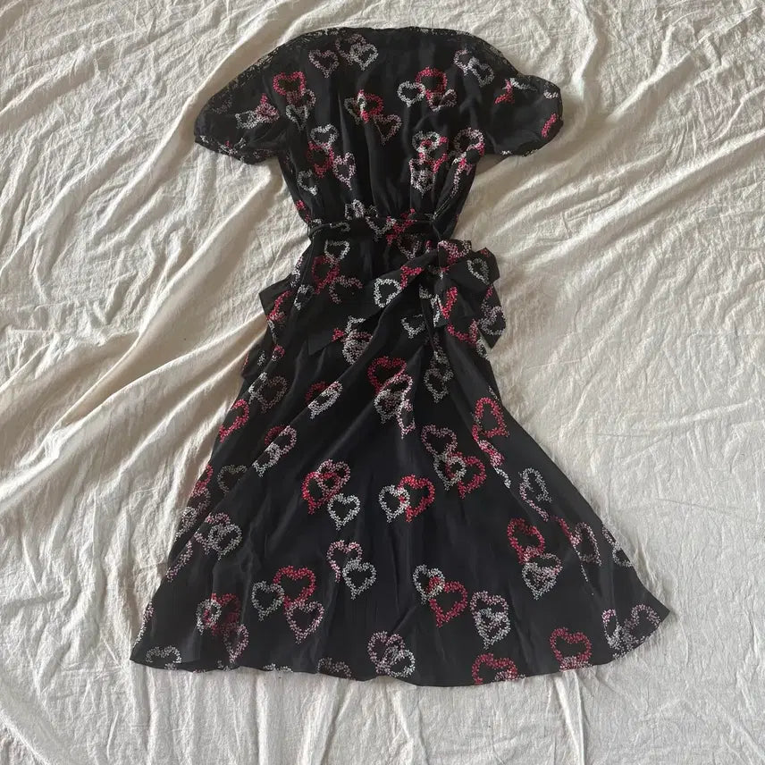 [BUNJANG] Sandro Heart Pattern Wrap Dress / 산드로 하트 패턴 랩원피스