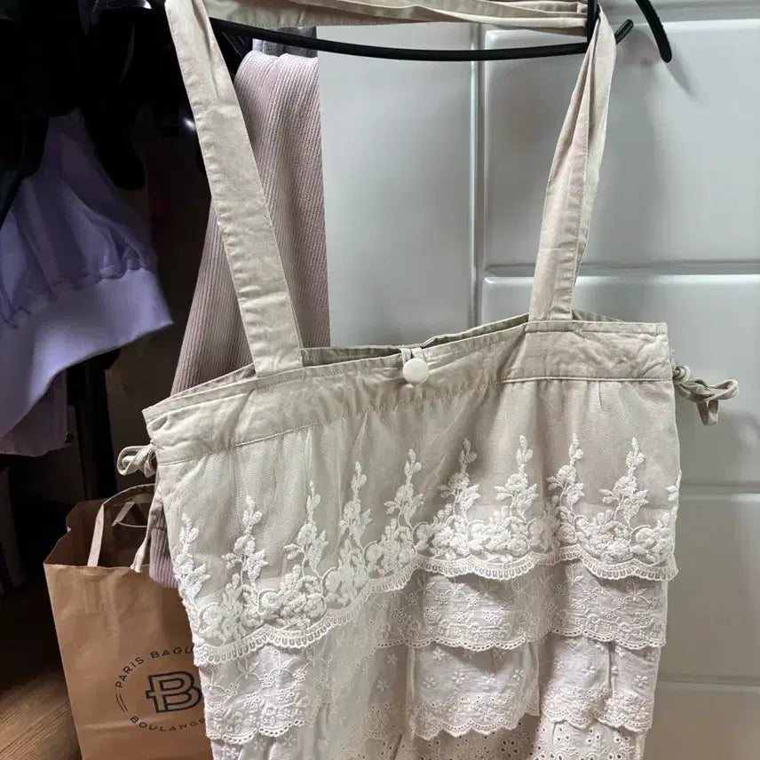 [BUNJANG] Lace Ruffle Eco Bag / 레이스 캉캉 에코백 아이보리