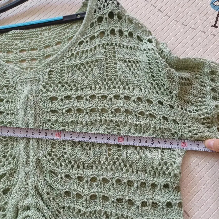[BUNJANG] Mint Green Knit Punching Summer Cardigan / 민트색 뜨개 니트 펀칭 여름 가디건