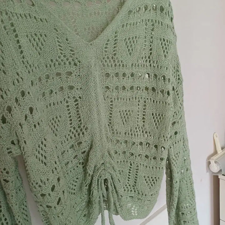 [BUNJANG] Mint Green Knit Punching Summer Cardigan / 민트색 뜨개 니트 펀칭 여름 가디건